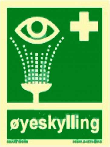 Skilt - Øyeskyll symbol og tekst