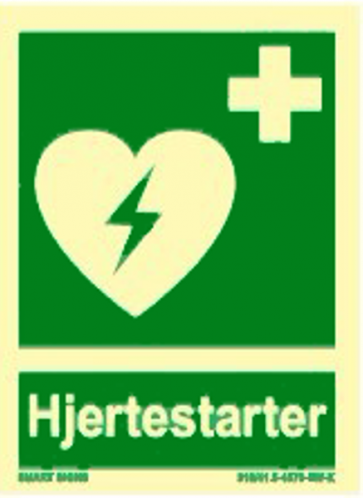 Skilt - Hjertestarter symbol og tekst