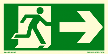 Skilt - Nødutgang - Pil høyre - Løpende mann